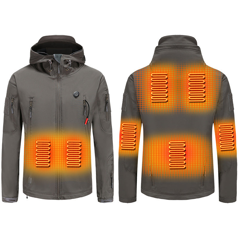 Heated Hooded Jacket for Men Women, Zip Up Lightweight Fleece Lined Heated Blouse, 7 Heating Areas USB Rechargeable Heated Soft Shell Coat for Winter and Outdoor Skiing Fishing Hiking
