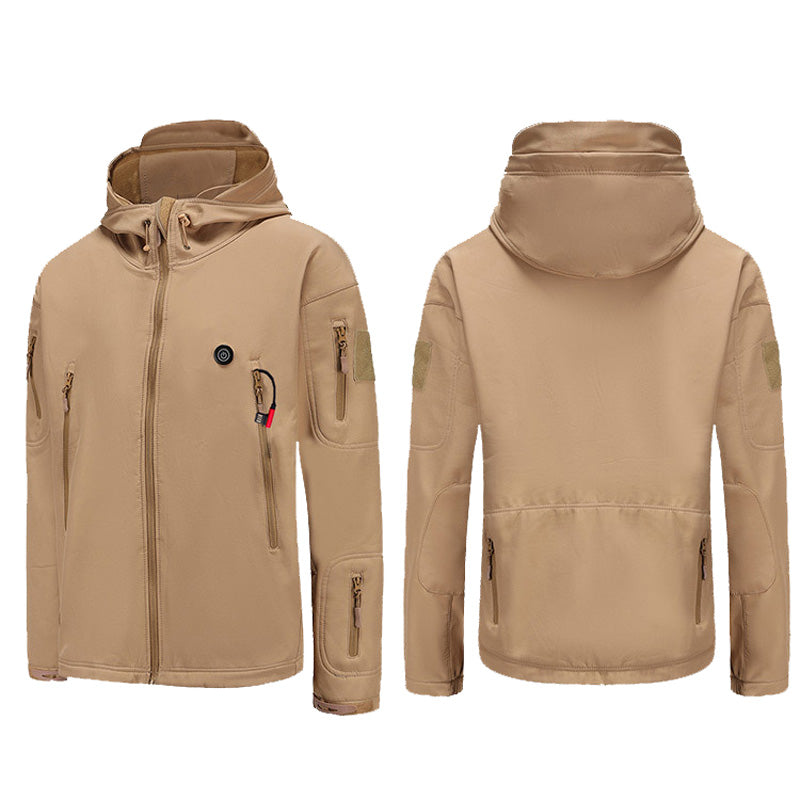 Heated Hooded Jacket for Men Women, Zip Up Lightweight Fleece Lined Heated Blouse, 7 Heating Areas USB Rechargeable Heated Soft Shell Coat for Winter and Outdoor Skiing Fishing Hiking
