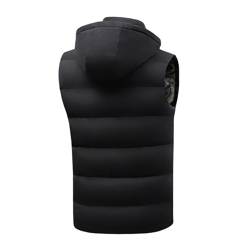 Intelligent Dual Control Unisex Heated Vest with Detachable Hood 11 Heating Zones USB Electric Warm Winter Sleeveless Zipper Waistcoat for Men Women