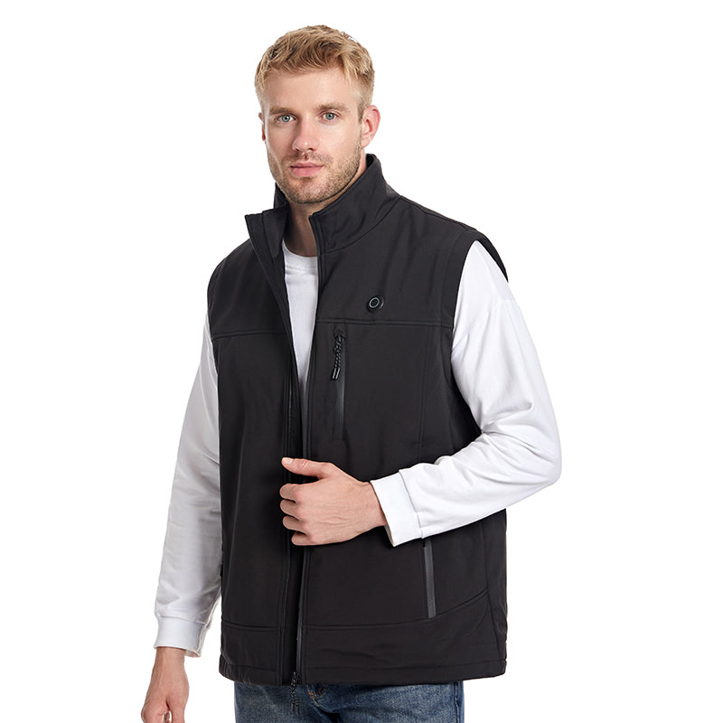 Men's Plain Heated Quilted Vest, 9 Heating Zones Sleeveless Zip Stand-Up Collar Winter Gilet Warm Electric Heat Waistcoat for Running, Hiking, Riding, Golf