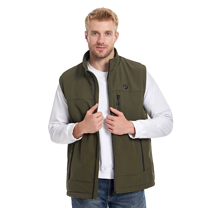 Men's Plain Heated Quilted Vest, 9 Heating Zones Sleeveless Zip Stand-Up Collar Winter Gilet Warm Electric Heat Waistcoat for Running, Hiking, Riding, Golf
