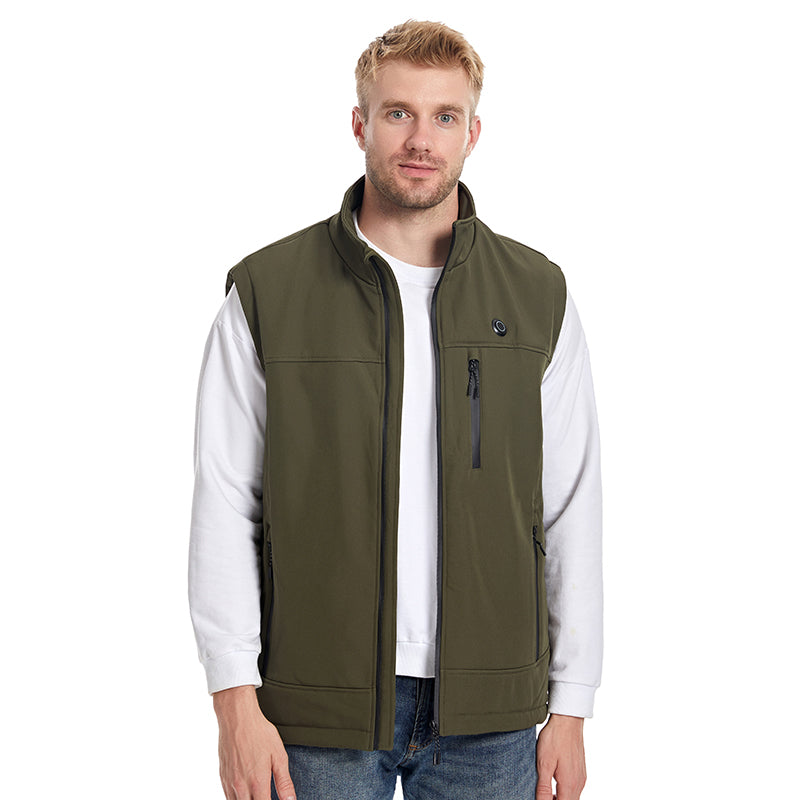 Men's Plain Heated Quilted Vest, 9 Heating Zones Sleeveless Zip Stand-Up Collar Winter Gilet Warm Electric Heat Waistcoat for Running, Hiking, Riding, Golf
