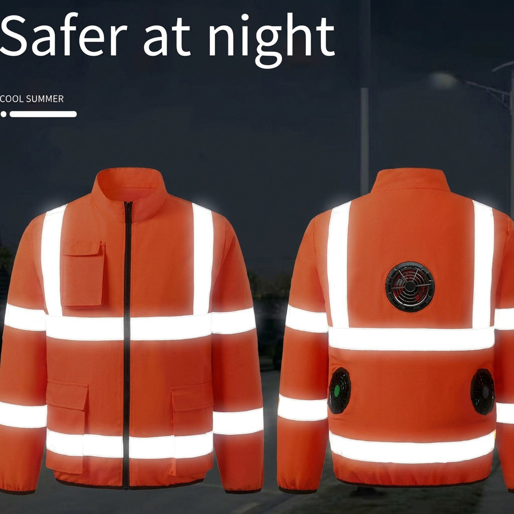 High Visibility Air Cooling Jackets for Men Women, Cooling Clothes with 3 Fans for Working Cycling Outdoor Reflective Stripe Polyester Work Uniform Adjustable Fan Work Coat