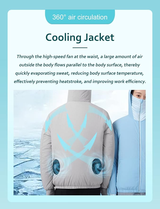 Sun Protective Cooling Fan Jacket for Men Women, UPF 50+ Air Conditioned Lightweight Hoodie, UV Protection USB Cool Jacket for Summer Hot Weather Work, Outdoor Activities