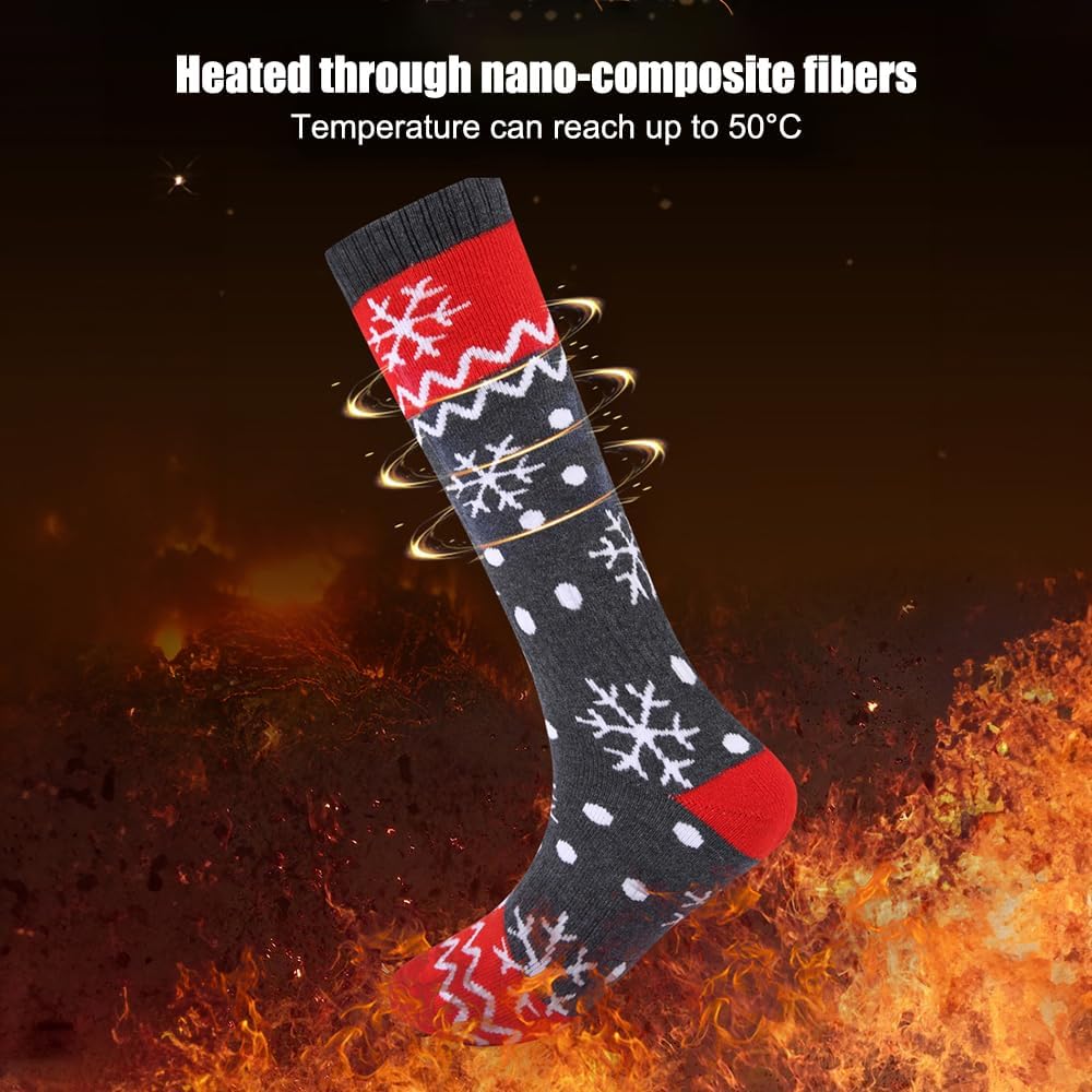 APP Remote Control Christmas Heated Socks with 2pcs 5000mAh Rechargeable Battery Washable Electric Thermal Warming Socks for Men Women