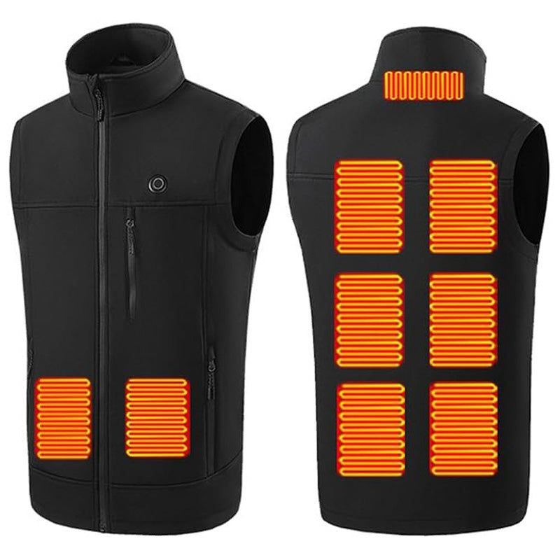 Men's Plain Heated Quilted Vest, 9 Heating Zones Sleeveless Zip Stand-Up Collar Winter Gilet Warm Electric Heat Waistcoat for Running, Hiking, Riding, Golf
