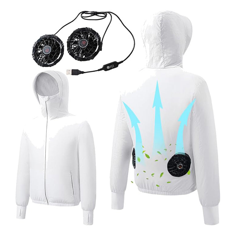 Sun Protective Cooling Fan Jacket for Men Women, UPF 50+ Air Conditioned Lightweight Hoodie, UV Protection USB Cool Jacket for Summer Hot Weather Work, Outdoor Activities