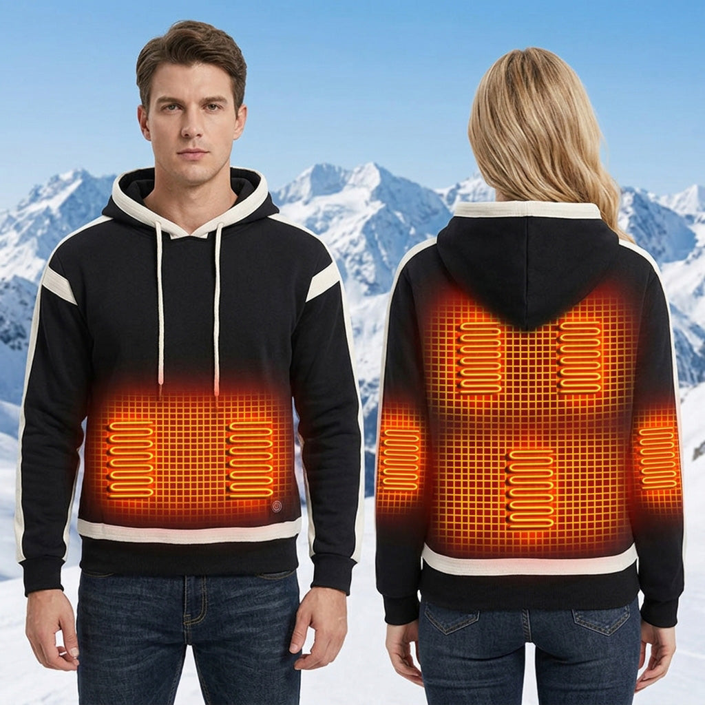Smart Electric Heated Sweatshirt for Men Women, 9 Heating Zones USB Charging Three-Speed Temperature Long Sleeve Blouse Hoodies Thermal Tops