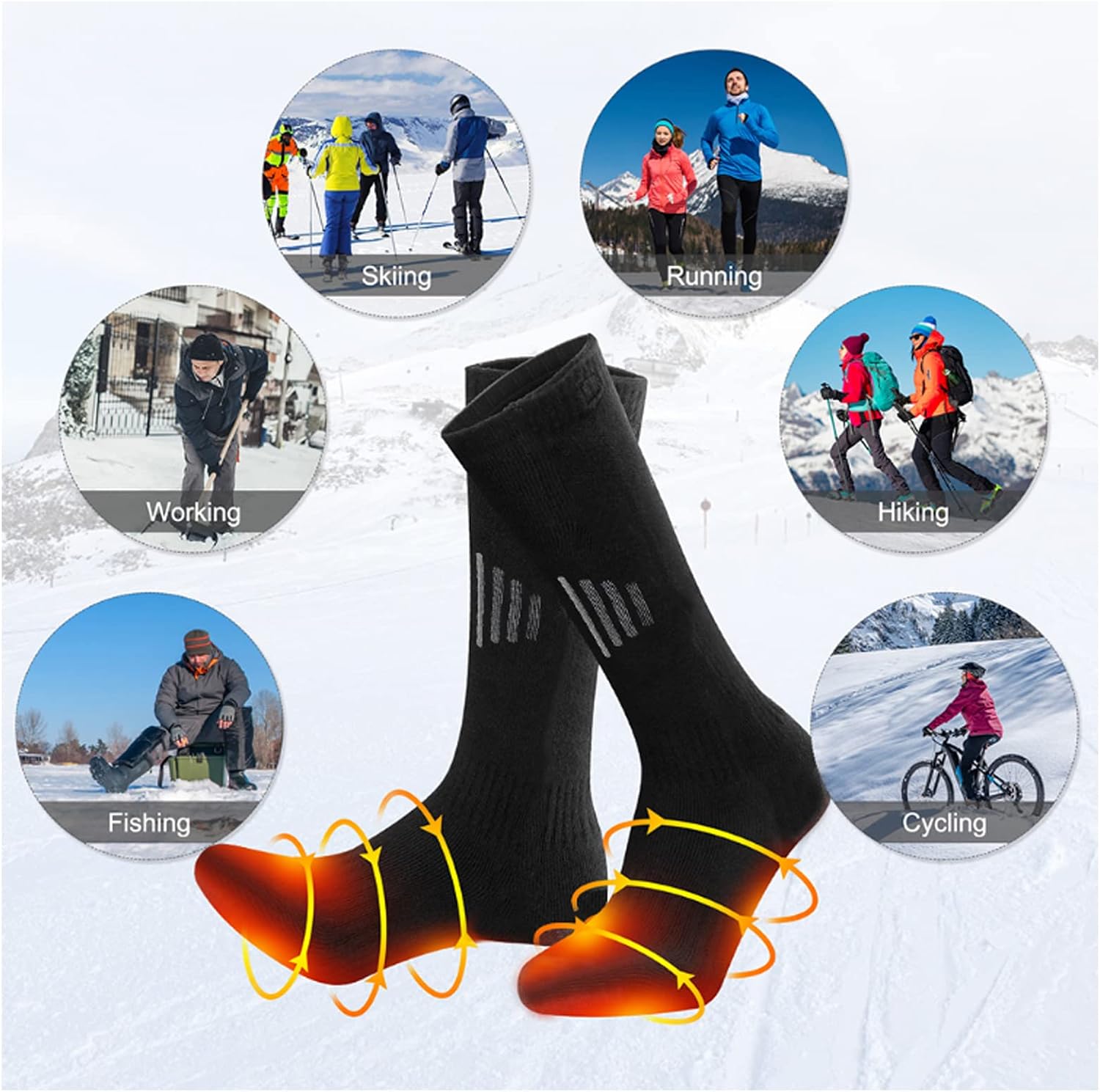 Electric Heated Thermal Socks for Men and Women Foot Warmer with 2pcs 5000mAh Rechargeable Battery Cotton Winter Socks for Skiing, Camping, and Hiking
