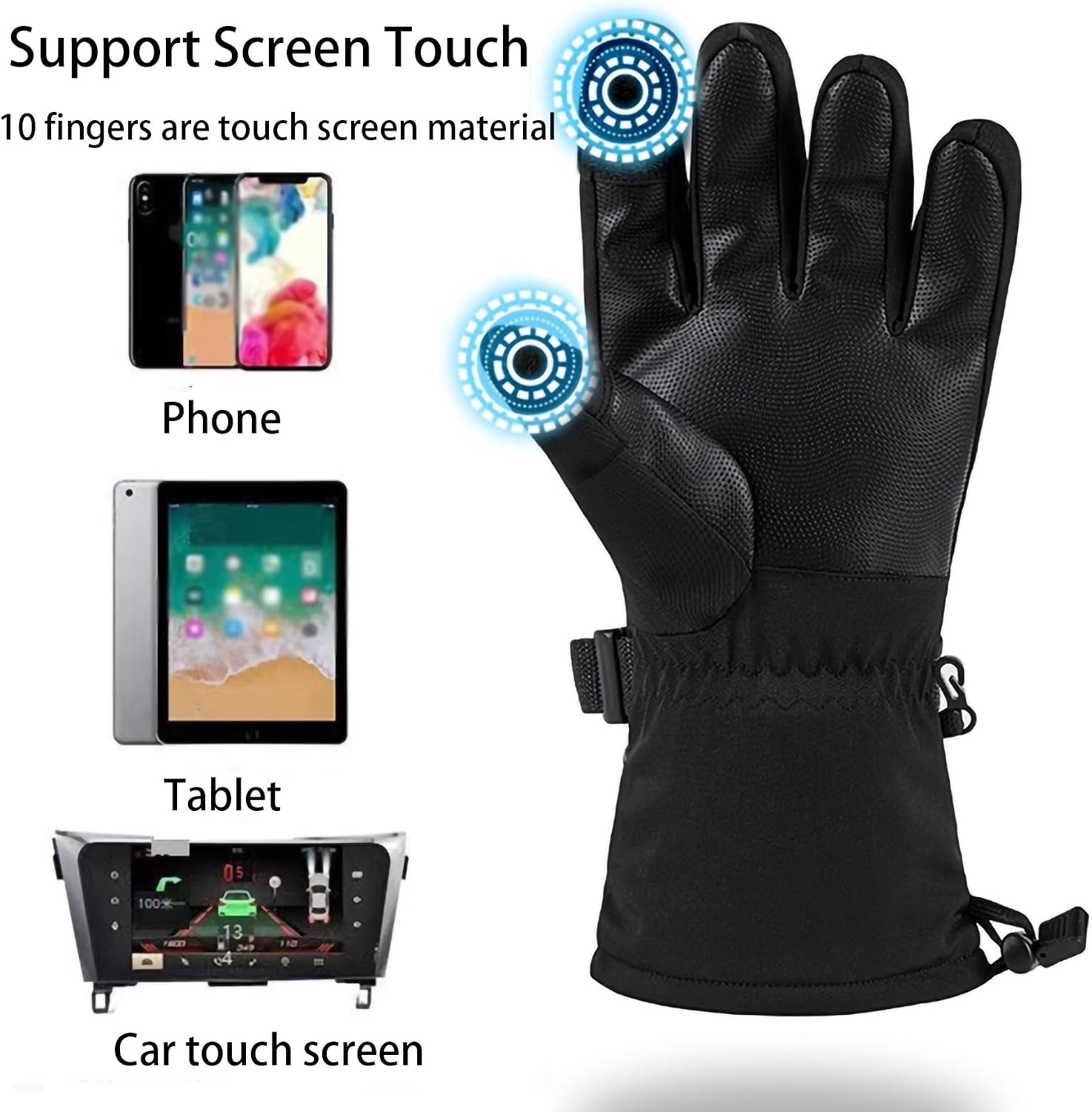 Rechargeable Warmer Glove Liners with 7.4V 2*3000mAh Batteries Touchscreen Windproof Cold Weather Gloves for Outdoor Camping Riding Hiking Snowboarding