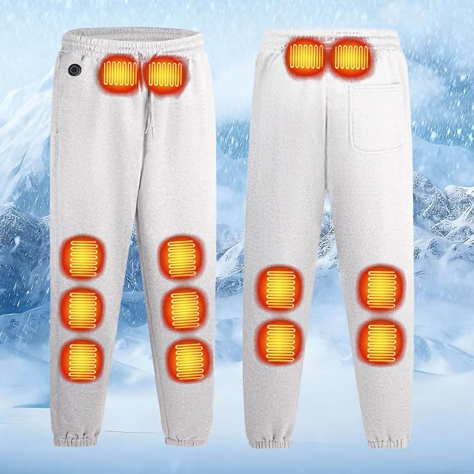 Men's USB Heated Jogger Pants Waterproof Windproof 14 Heating Zones 3 Levels of Temperature Control Elastic Waist Fleece Lined Winter Warm Trousers with Pockets