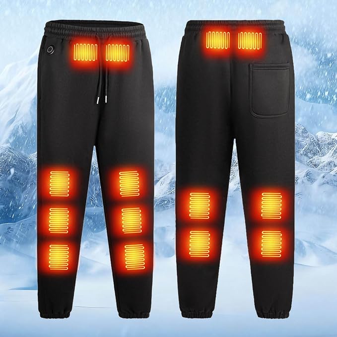 Men's USB Heated Jogger Pants Waterproof Windproof 14 Heating Zones 3 Levels of Temperature Control Elastic Waist Fleece Lined Winter Warm Trousers with Pockets