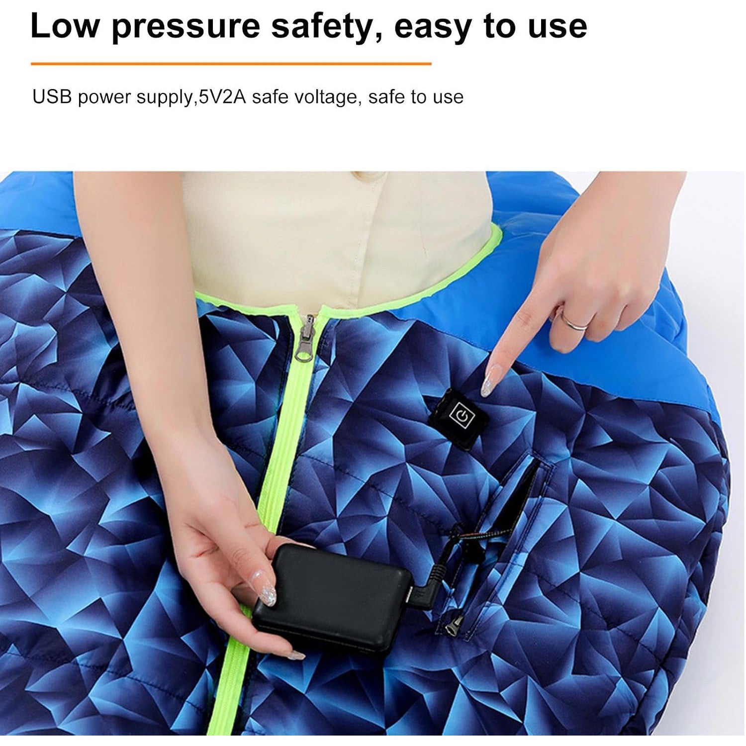 Outdoor Heated Sleeping Bag Camouflage Blue 5V 2A USB Charging Adjustable Temperature for Travel Hiking Camping Made of Polyester Fluffy Cotton