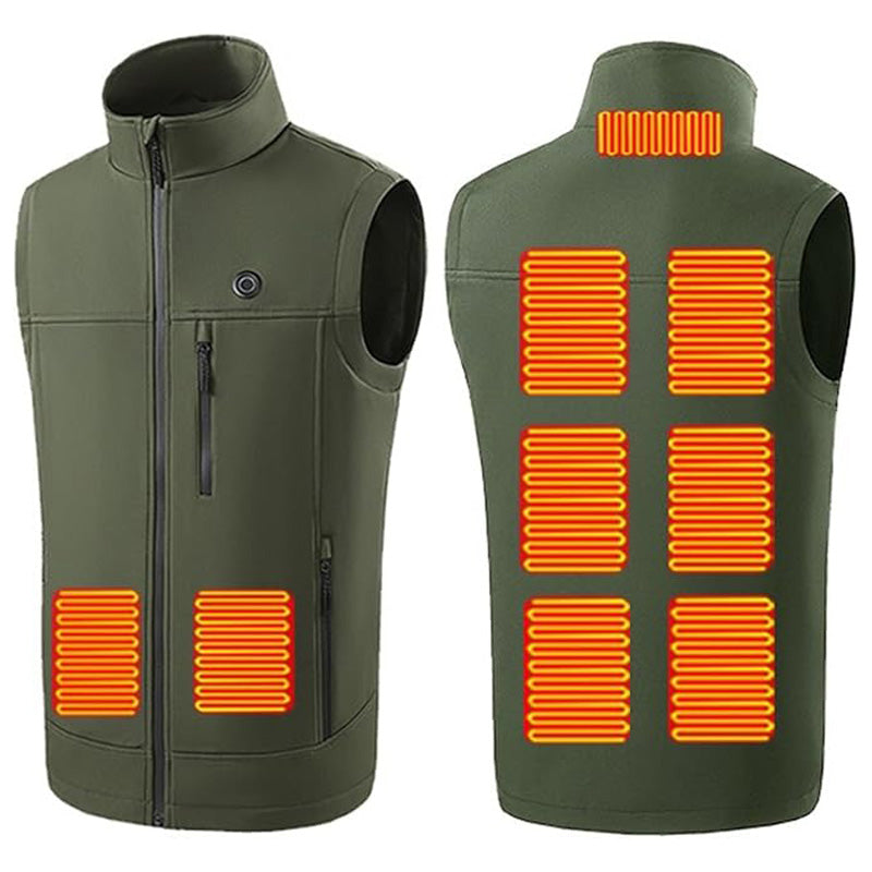Men's Plain Heated Quilted Vest, 9 Heating Zones Sleeveless Zip Stand-Up Collar Winter Gilet Warm Electric Heat Waistcoat for Running, Hiking, Riding, Golf