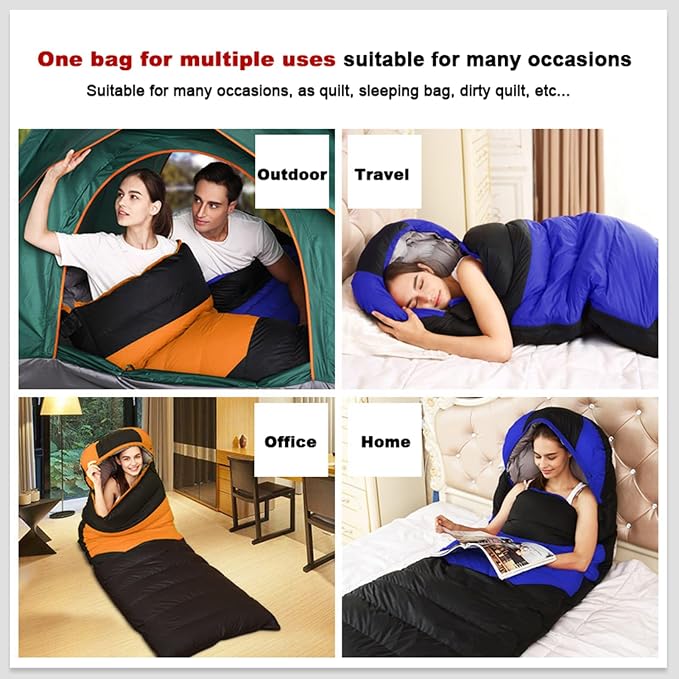 USB Electrical Heated Sleeping Bag 3 Heating Settings 4 Heat Zones Ultra Lightweight Thicken Down Cotton Camping Sleeping Bag for Backpacking