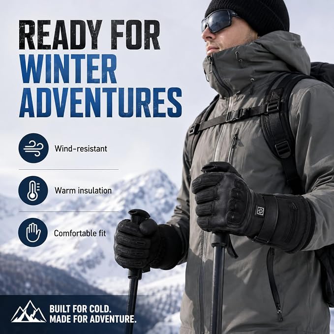 Rechargeable Heated Gloves with 2*8500mAh Batteries Touchscreen Heating Gloves for Men Women for Outdoor Activities, Riding, Cycling & Cold Weather