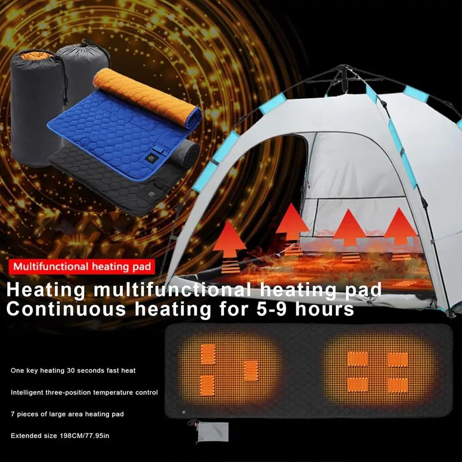 Heated Sleeping Bag Liner - 7 Heating Zones 3-Level Adjustable USB Electric Heating Sleeping Bag Pads Heated Mat for Outdoor Camping Tent Sleeping Mattress Thermalpad Foot Warmer - Firoth