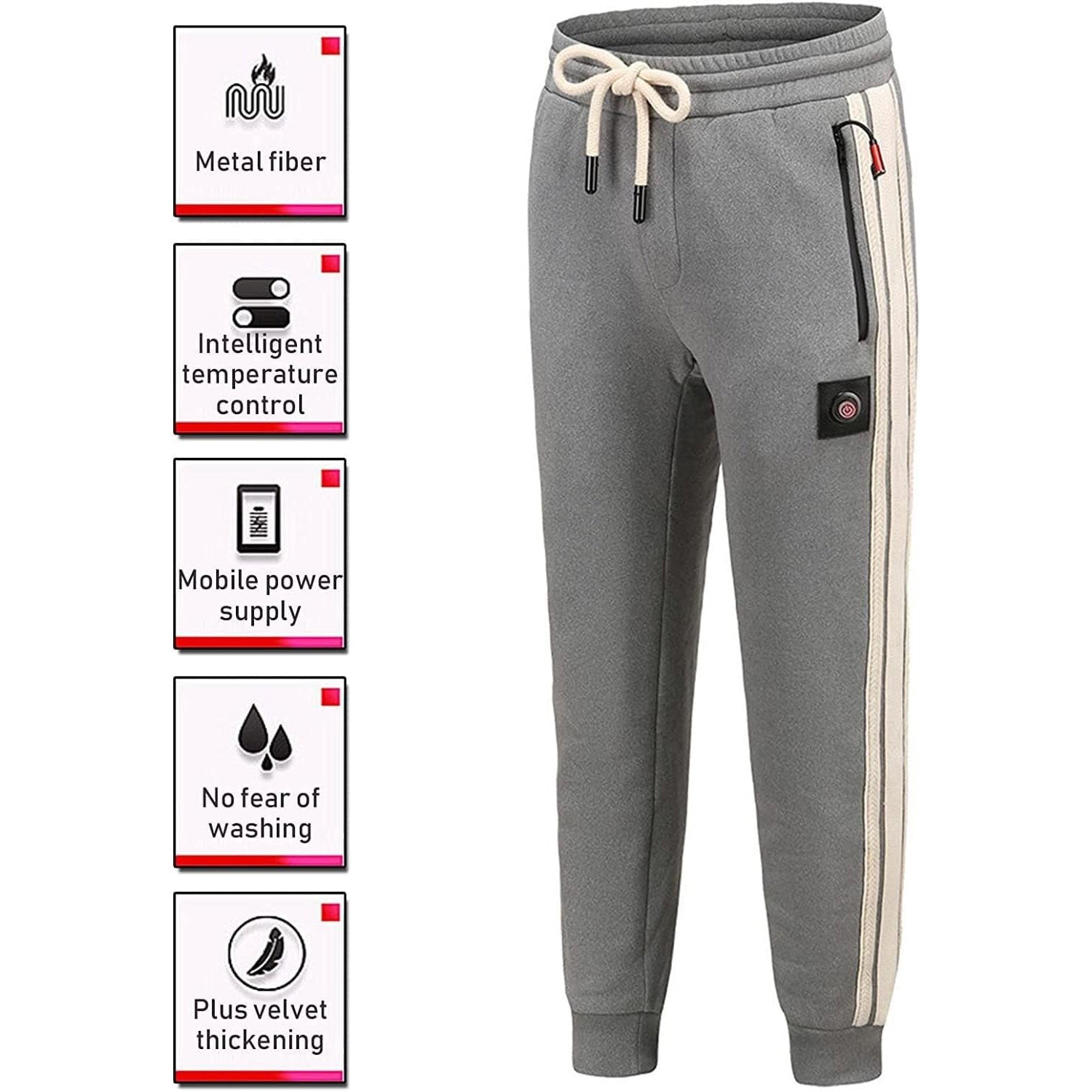 Winter Electric Heated Pants for Women Men, 3-Level Temperature Control, 8 Heating Areas, USB Electric Fleece Thermal Trousers