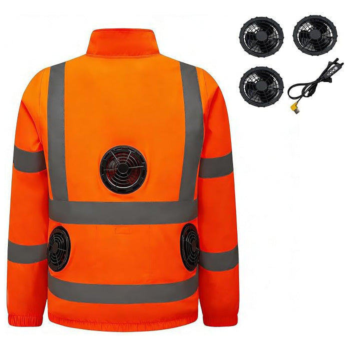 High Visibility Air Cooling Jackets for Men Women, Cooling Clothes with 3 Fans for Working Cycling Outdoor Reflective Stripe Polyester Work Uniform Adjustable Fan Work Coat