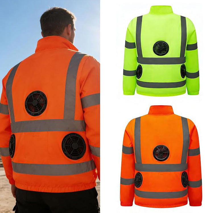 High Visibility Air Cooling Jackets for Men Women, Cooling Clothes with 3 Fans for Working Cycling Outdoor Reflective Stripe Polyester Work Uniform Adjustable Fan Work Coat