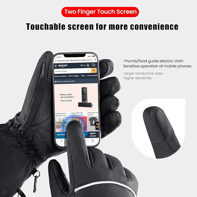 Unisex Heated Gloves with 2Pcs 8500mAh Battery, Anti Slip, 3 Heat Settings, Touchscreen Warming Gloves for Skiing, Motorcycle