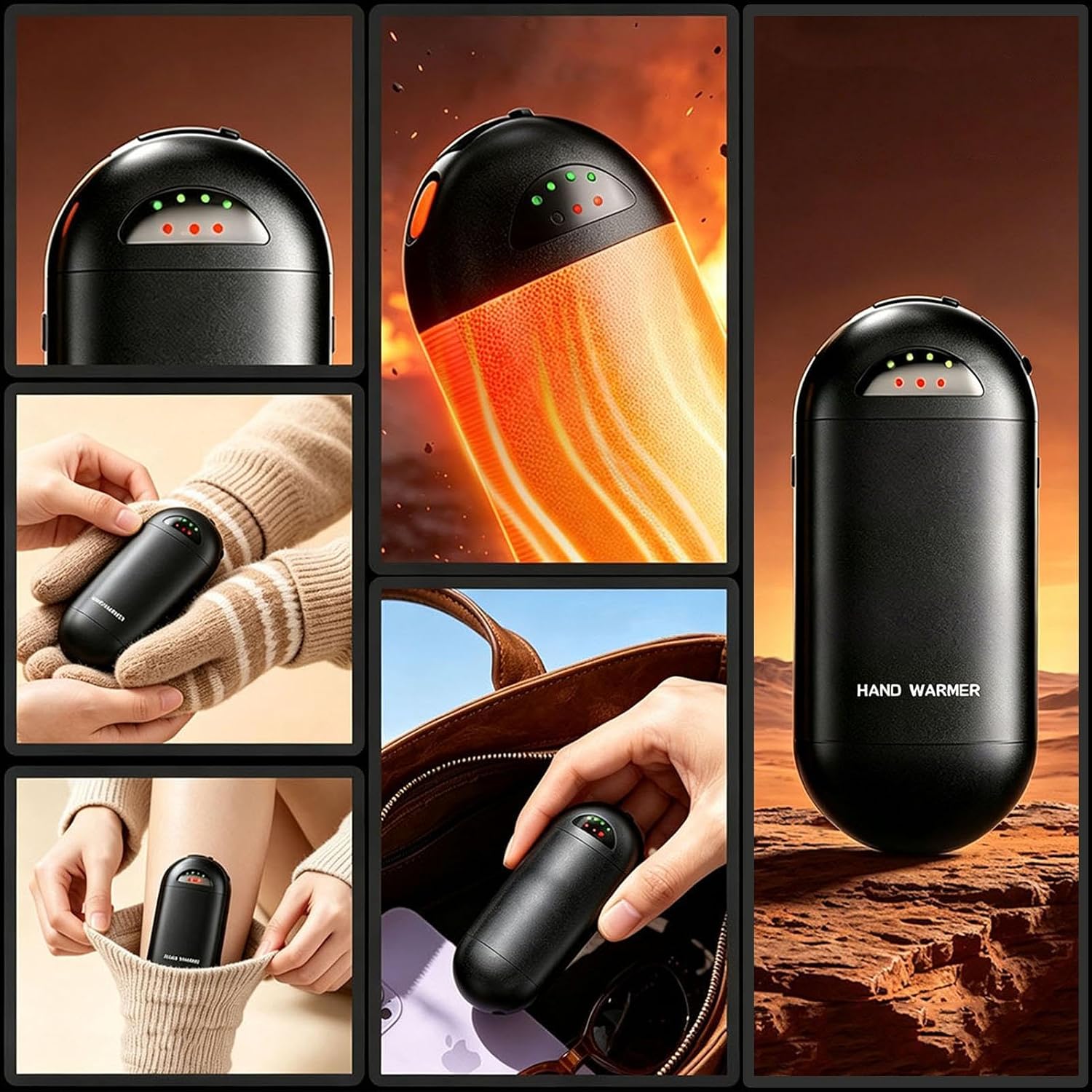 2 in 1 Split Portable Rechargeable Hand Warmer, Mini Pocket Electric Heater with LED Dual Display, 3 Constant Temperature Modes