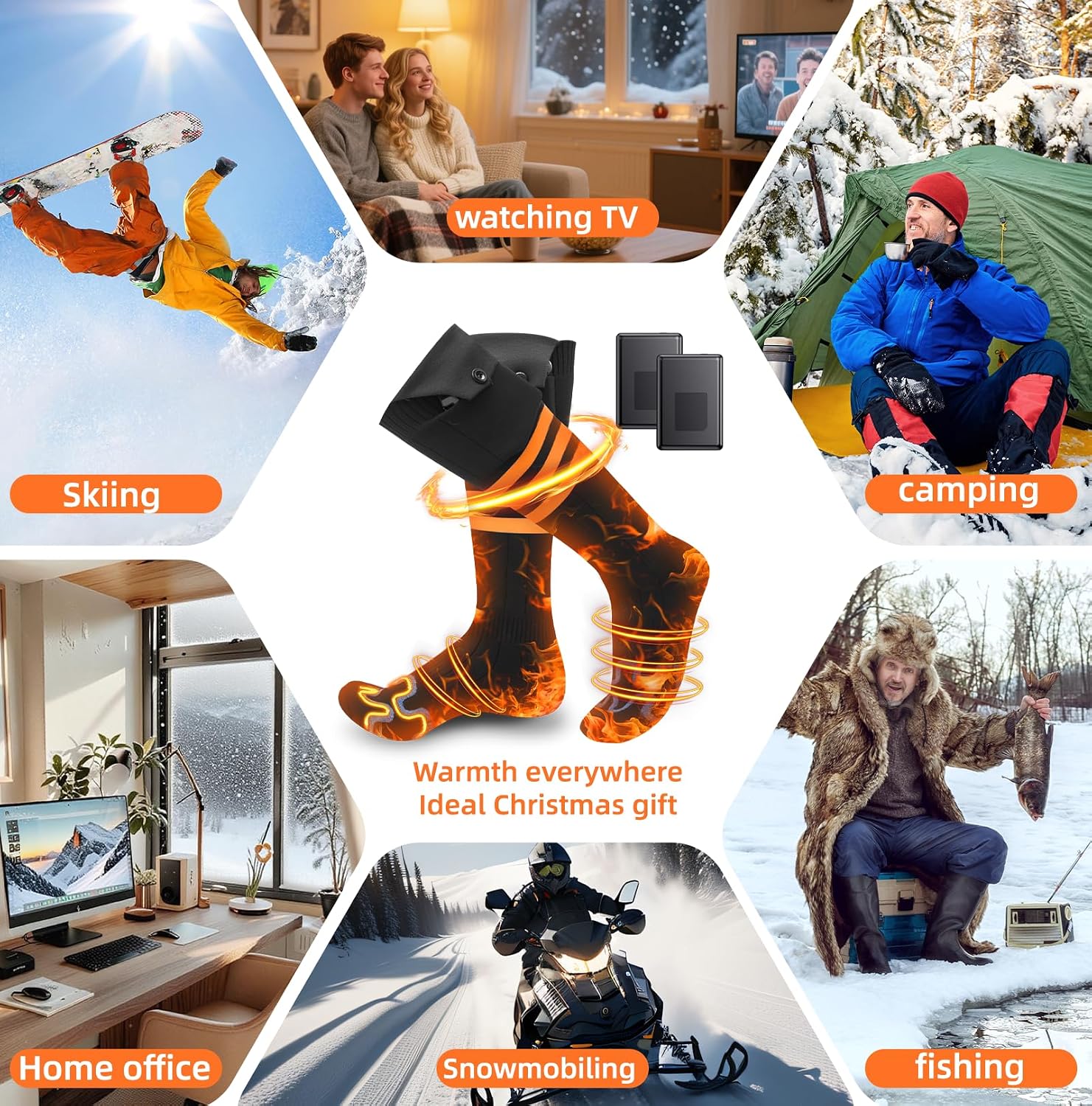 APP Remote Control Heated Socks for Men Women with Power Bank 5000mAh x 2 Rechargeable Batteries 4 Adjustable Heating Levels Winter Warm Socks for Outdoor Camping Skiing Fishing