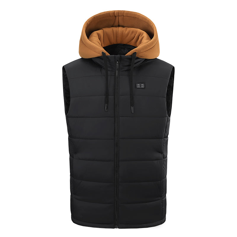 Electric Heated Hooded Gilet for Men, Dual DC/USB Port 3 Adjustable Temperature 14 Heating Zones Winter Warm Heating Vest with Detachable Hood