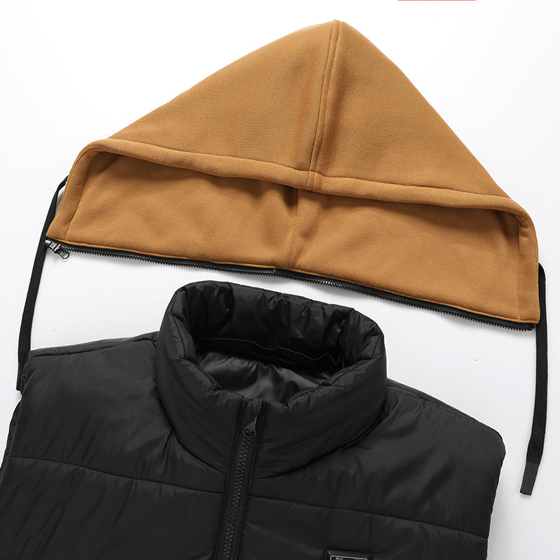 Electric Heated Hooded Gilet for Men, Dual DC/USB Port 3 Adjustable Temperature 14 Heating Zones Winter Warm Heating Vest with Detachable Hood
