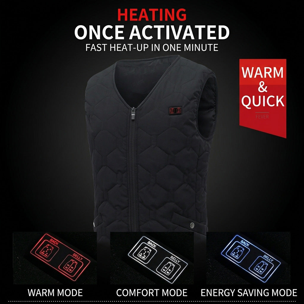 20 Heating Areas Smart Electric Heated V-Neck Vests for Men Women 3 Levels of Temperature Hoodless Casual Full Zip Warm Waistcoat