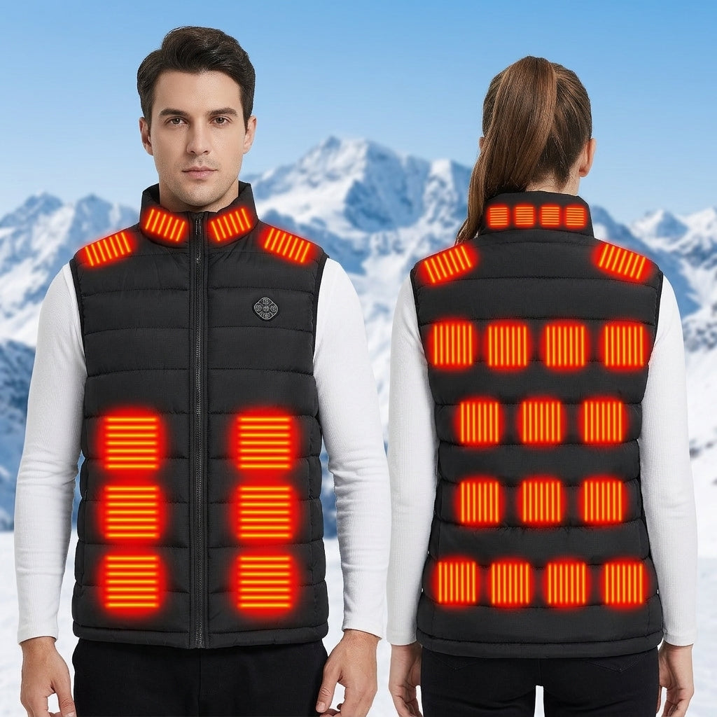 Heated Vest for Men Women, 28 Heating Zones 3-Temperature Control & Carbon Fiber Heating Stand Collar Zip Up Waterproof Windproof Sleeveless Gilet