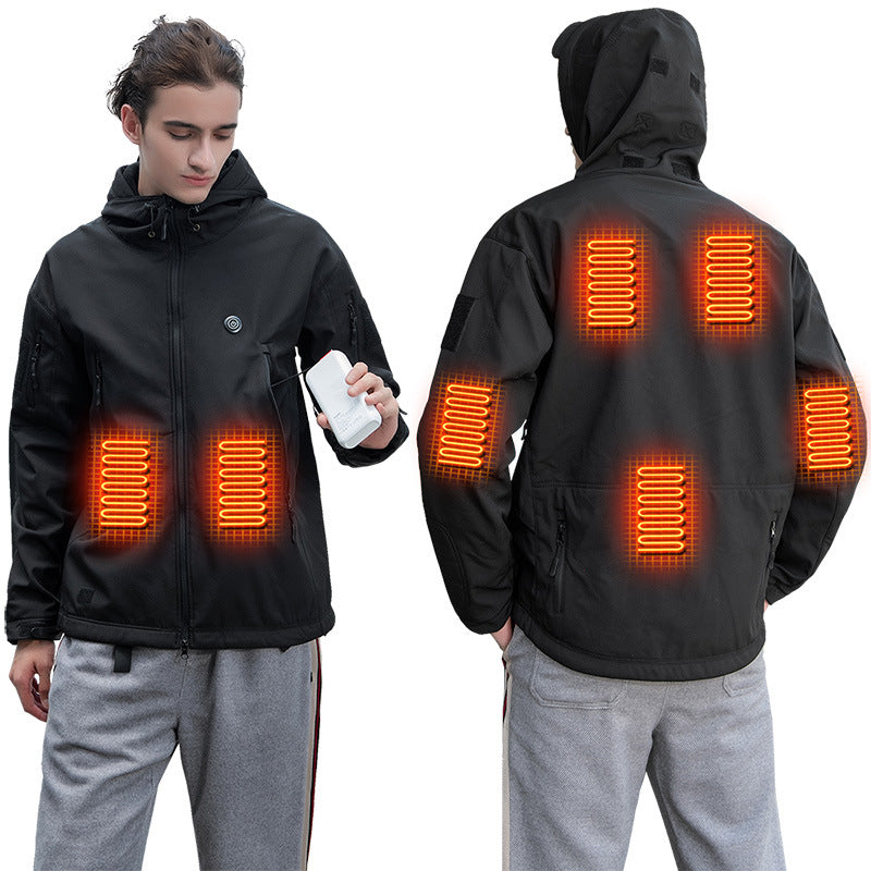 Heated Hooded Jacket for Men Women, Zip Up Lightweight Fleece Lined Heated Blouse, 7 Heating Areas USB Rechargeable Heated Soft Shell Coat for Winter and Outdoor Skiing Fishing Hiking