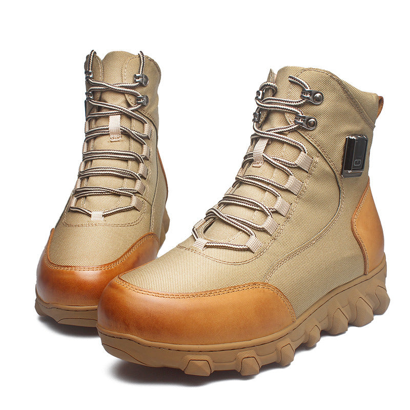 Genuine Leather Heated Boots for Men with Five-Level Heating System Rechargeable 20000mAh Battery Winter Waterproof Warm Snow Work Boot Rechargeable Electric Heating Foot Warmers
