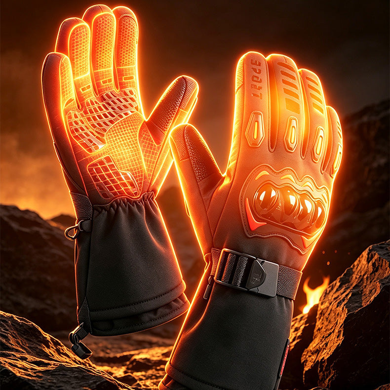 7.4V 2*3000mAh Rechargeable Heated Motorcycle Gloves Winter Touchscreen Windproof Cold Resistant Gloves for Riding, ATV, UTV, Snowmobile