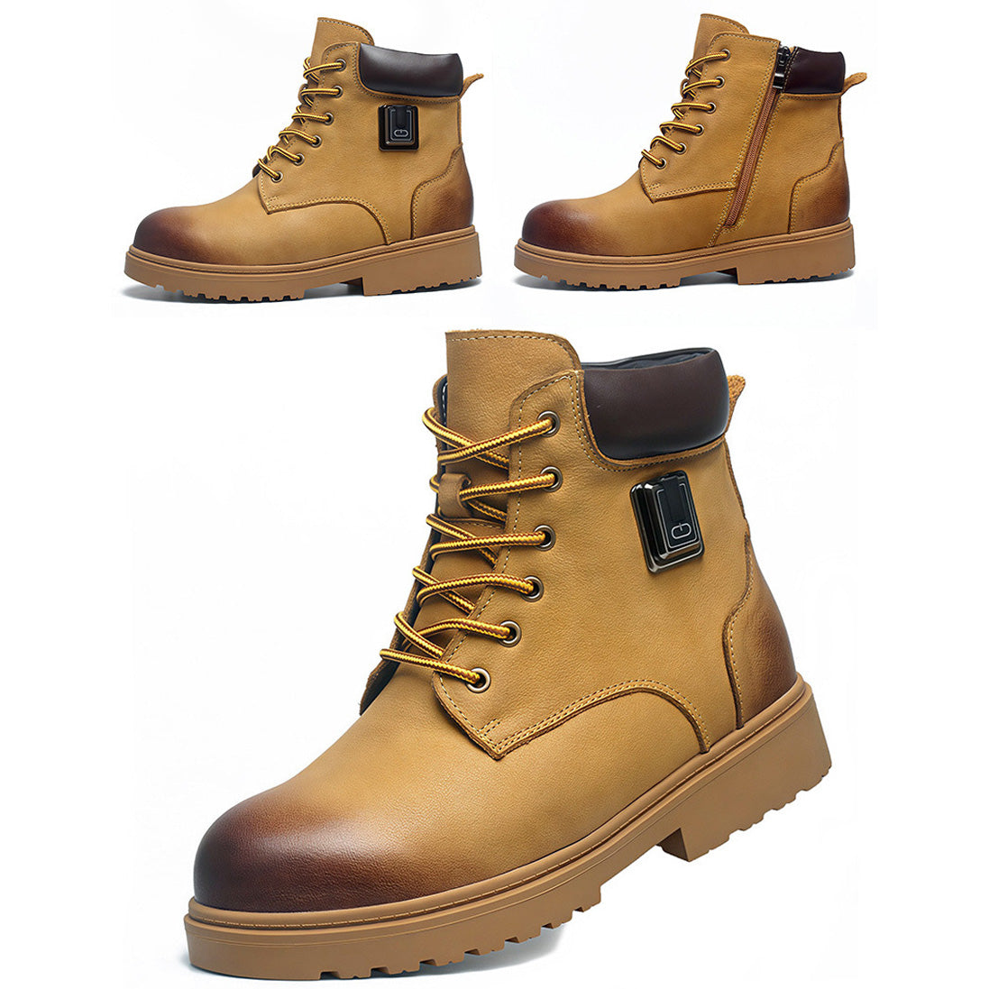Genuine Leather Ankle Heated Boots for Men & Women with 20000mAh Battery 5-level Temperature Adjustment Fur Liner Rechargeable Electric Winter Warm Snow Boots