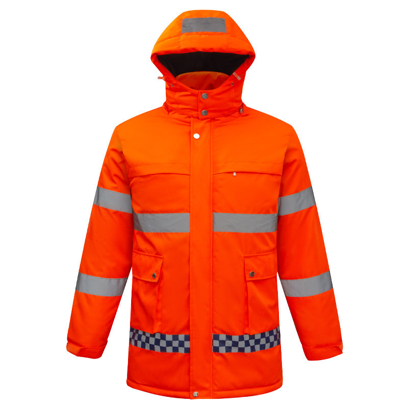 Hi Vis Heated Hooded Jacket for Men Women, 8 Heating Zones 3 Temperature Levels High Visibility Heated Workwear Waterproof Windproof Reflective Outerwear Safety Security Work Coat