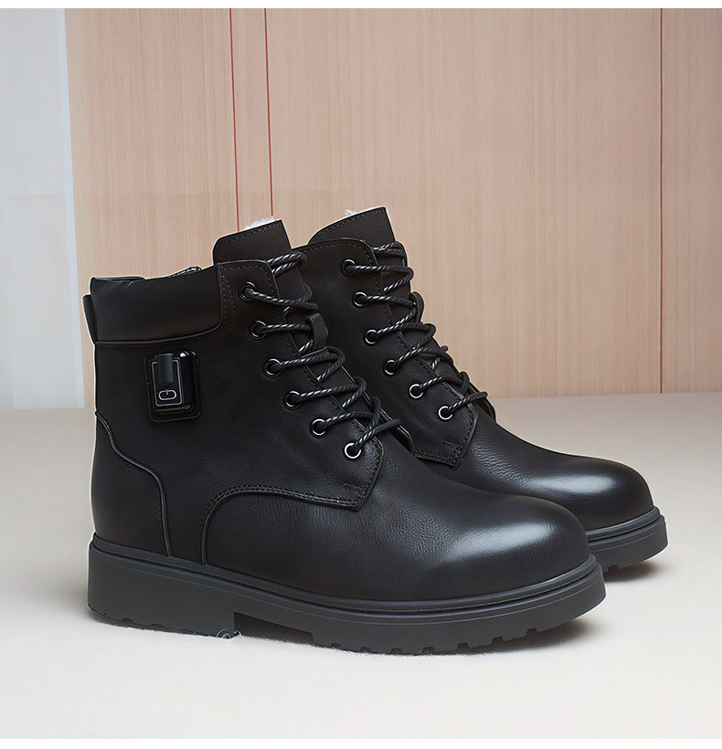 Genuine Leather Ankle Heated Boots for Men & Women with 20000mAh Battery 5-level Temperature Adjustment Fur Liner Rechargeable Electric Winter Warm Snow Boots