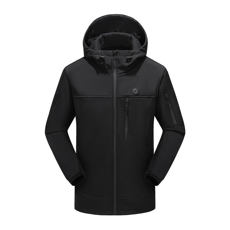Softshell Hooded Heated Jacket for Men Women 10 Heated Areas 3 Gear Temperature USB Electric Warming Long Sleeve Windproof Coat For Extreme Cold Weather