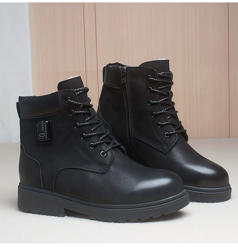 Genuine Leather Ankle Heated Boots for Men & Women with 20000mAh Battery 5-level Temperature Adjustment Fur Liner Rechargeable Electric Winter Warm Snow Boots