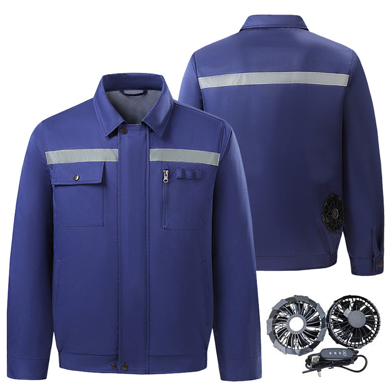 Summer Cooling Jacket with 2 Fans 3-Speed Settings Breathable Fabric Comfort Safety Reflective Strips Sun Protection Refrigeration Air Conditioning Clothes for Hot Weather