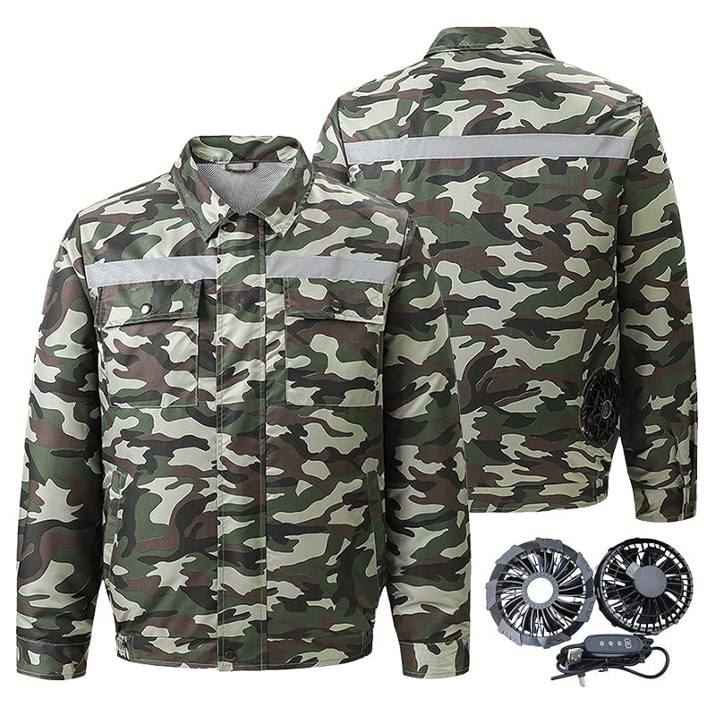 Summer Cooling Jacket with 2 Fans 3-Speed Settings Breathable Fabric Comfort Safety Reflective Strips Sun Protection Refrigeration Air Conditioning Clothes for Hot Weather