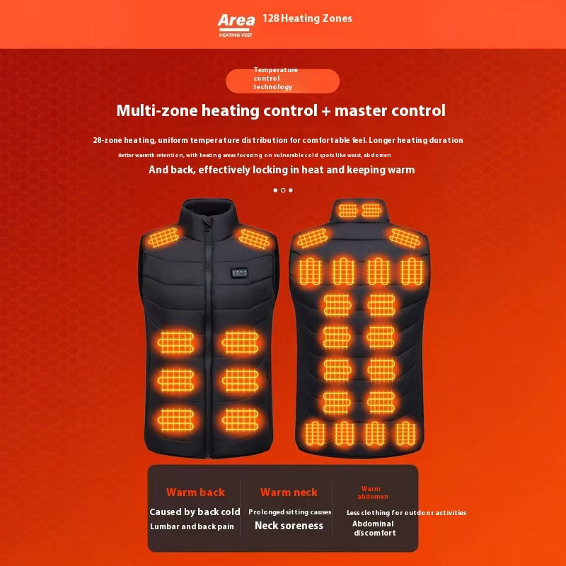 Smart Heated Gilets for Men Women, USB Port 4 Control 28 Heating Zones 3 Temperature Settings Stand Up Collar Electric Heated Warm Vests