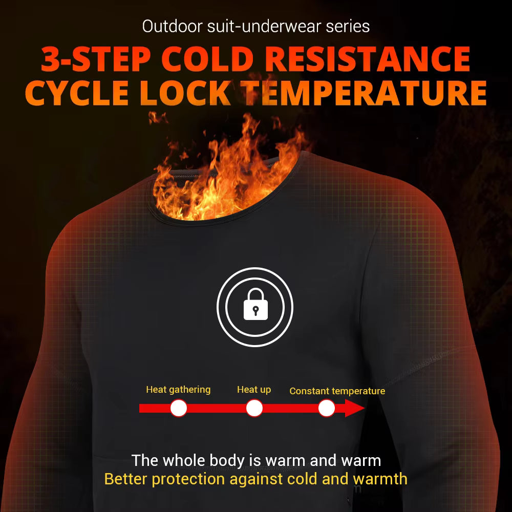 Men's Velvet Heated Underwear, USB Rechargeable 42 Heating Zones Winter Thermal Long Johns Long Sleeve Base Layer Top and Bottom Sets for Cold Weather