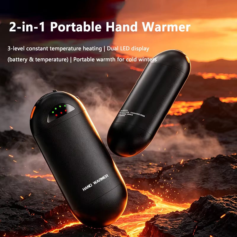 2 in 1 Split Portable Rechargeable Hand Warmer, Mini Pocket Electric Heater with LED Dual Display, 3 Constant Temperature Modes