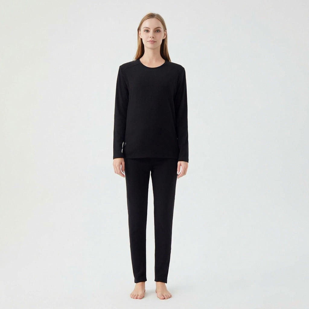 Women's Velvet Heated Underwear, 42 Heating Zones Electric Heat Base Tops and Bottom, Winter Long Sleeve Crew Neck Warm Base Shirt and Pant - Firoth