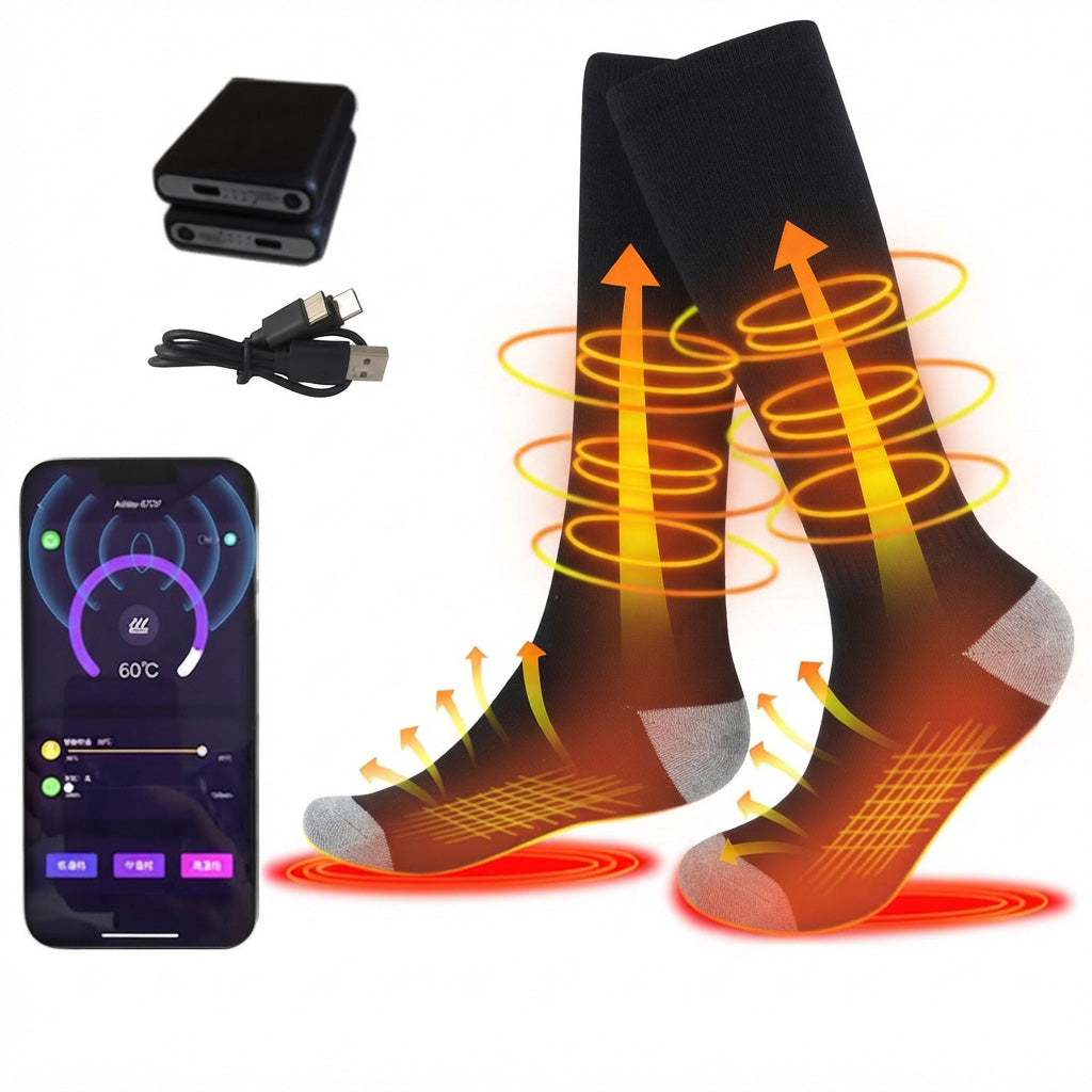 APP Control Smart Electric Heated Socks with 2pcs 5000mAh Rechargeable Battery 3 Heating Temperature Settings Men And Women Long Thermal Socks