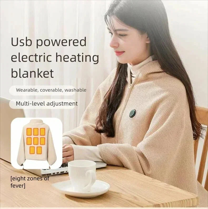 USB Wearable Electric Heated Blanket Thermal Shawl Wraps for Women 3 Levels Heat Control 8 Heating Areas Foldable and portable Warm Winter Scarf
