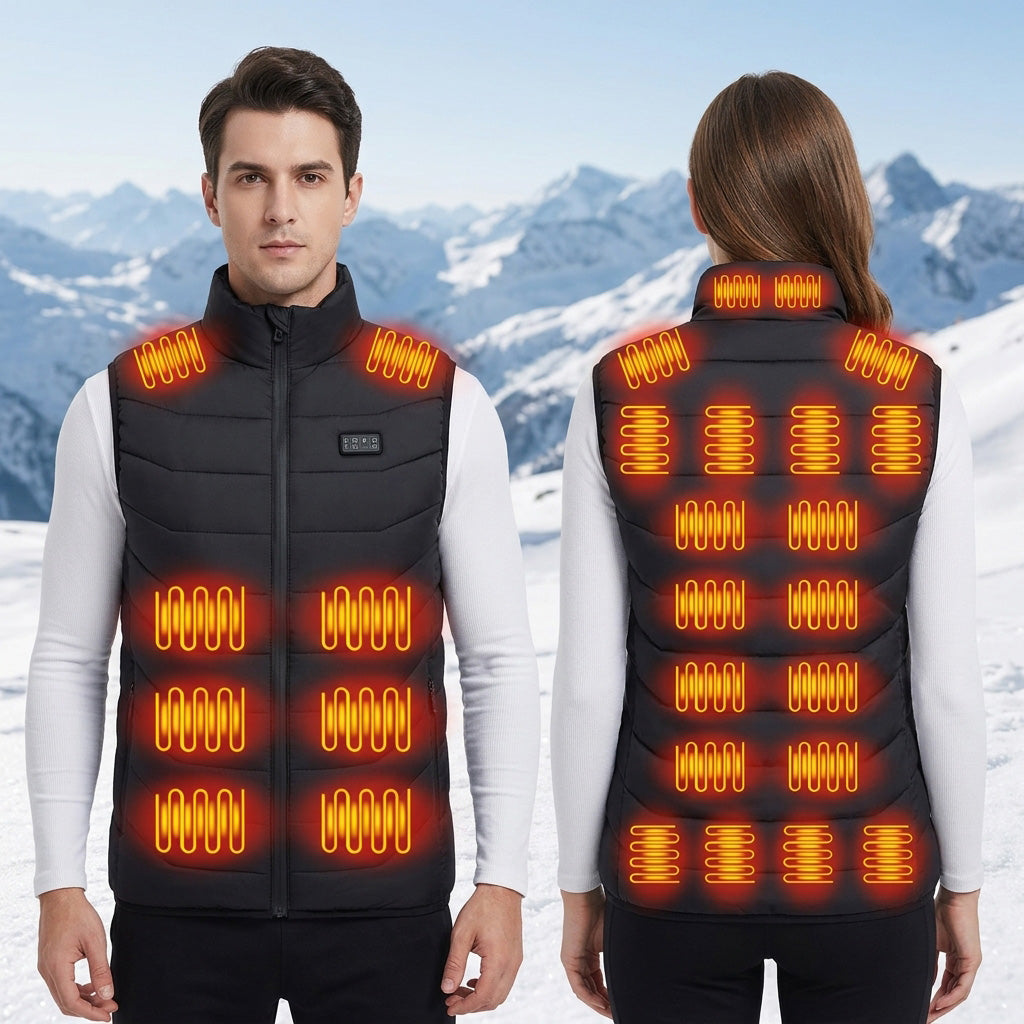 Smart Heated Gilets for Men Women, USB Port 4 Control 28 Heating Zones 3 Temperature Settings Stand Up Collar Electric Heated Warm Vests