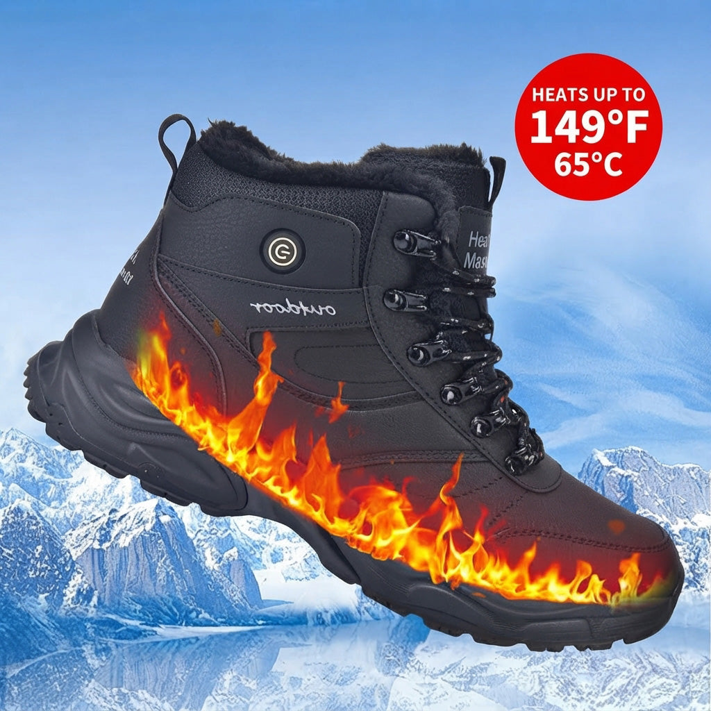 Heated Boots for Men Women, Waterproof Winter Snow Boots with 2*7000mAh Rechargeable Batteries, 3-Level Warming, Electric Foot Warmer for Indoor & Outdoor Use, Heated House Slippers