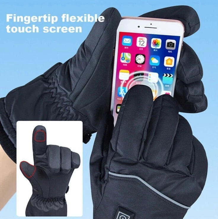 7.4V 2*3000mAh Electric Rechargeable Heated Ski Gloves for Women Men 3 Heating Levels Touchscreen Thermal Gloves for Hiking Riding Motorcycling